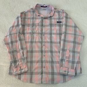 Men’s XL COLUMBIA PFG Super Tamiami Light Pink Gray Long Sleeve Mesh Fishing Top